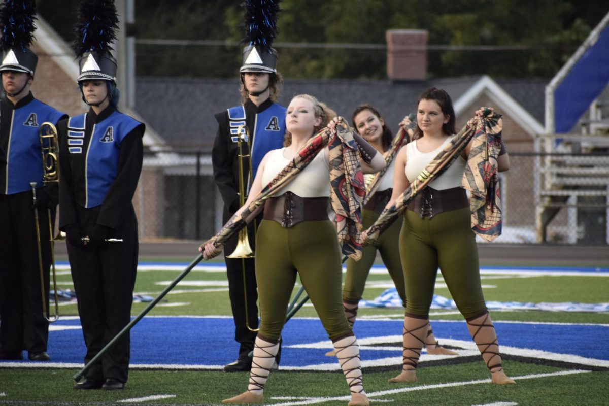 Color Guard performing with the band.